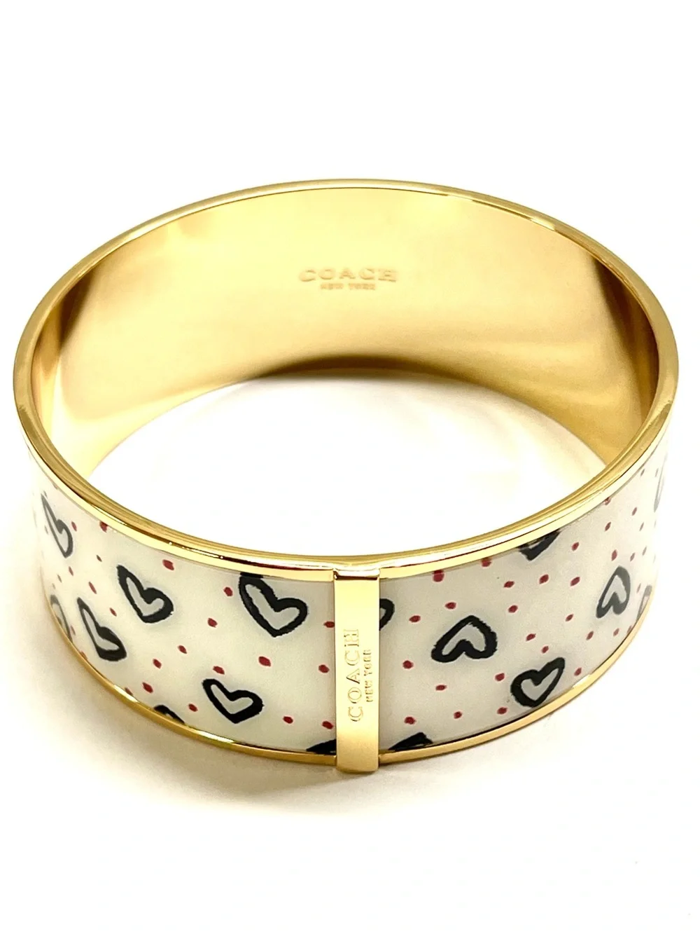 Coach Goldtone Crayon Hearts Bangle Bracelet NWOT